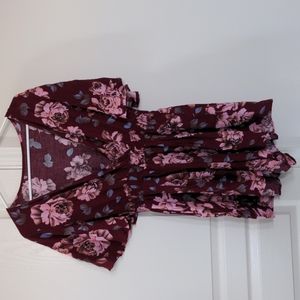 Dark red flowy floral romper